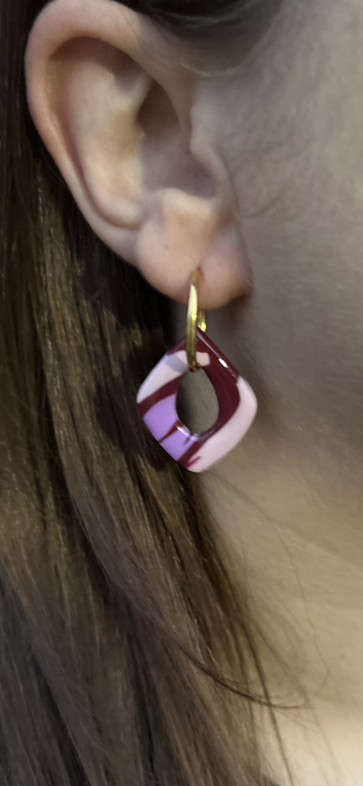 Pampilles interchangeables losange bordeaux et rose